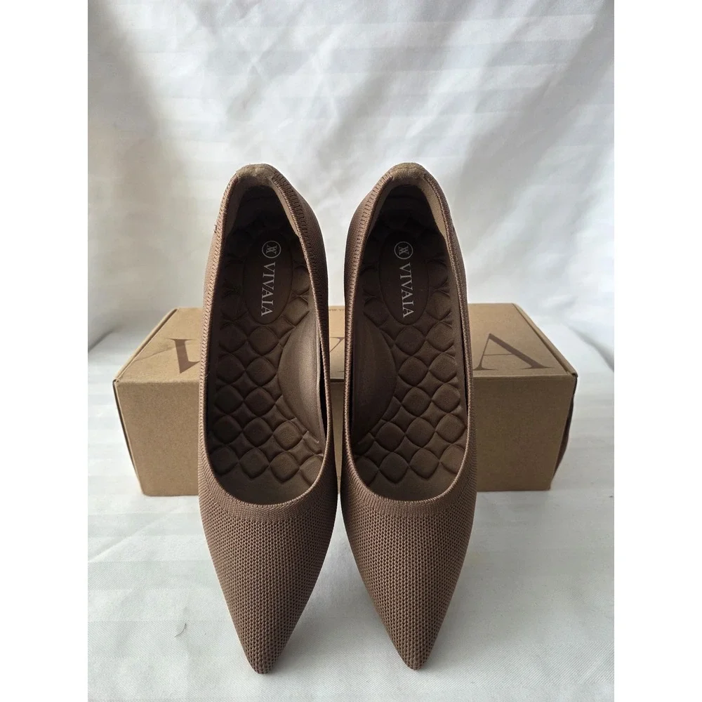 VIVAIA Pointed Toe Knit Wedge Pumps Brown Sustainable Shoes Size 37 US 6.5